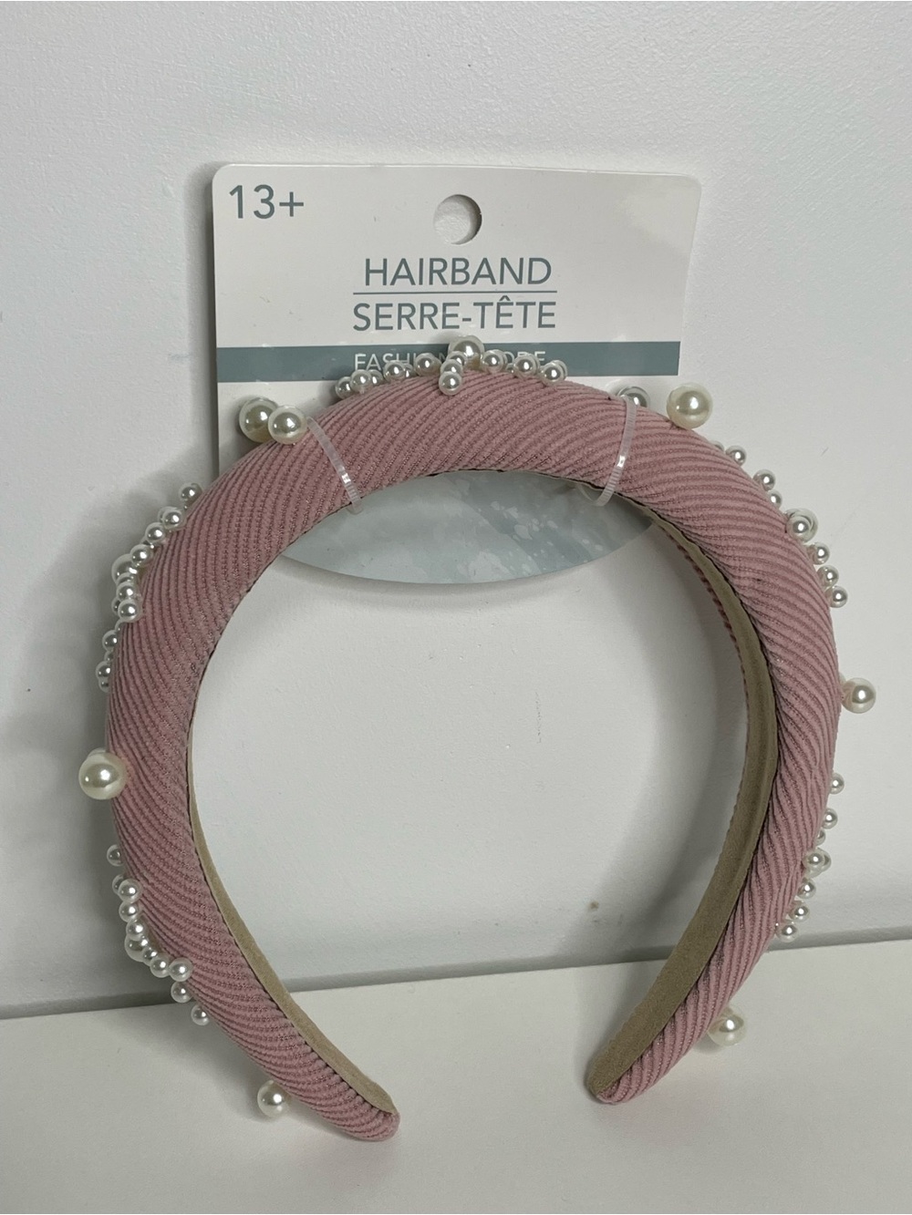 Pearl-Trimmed Blush Pink Padded Hairband